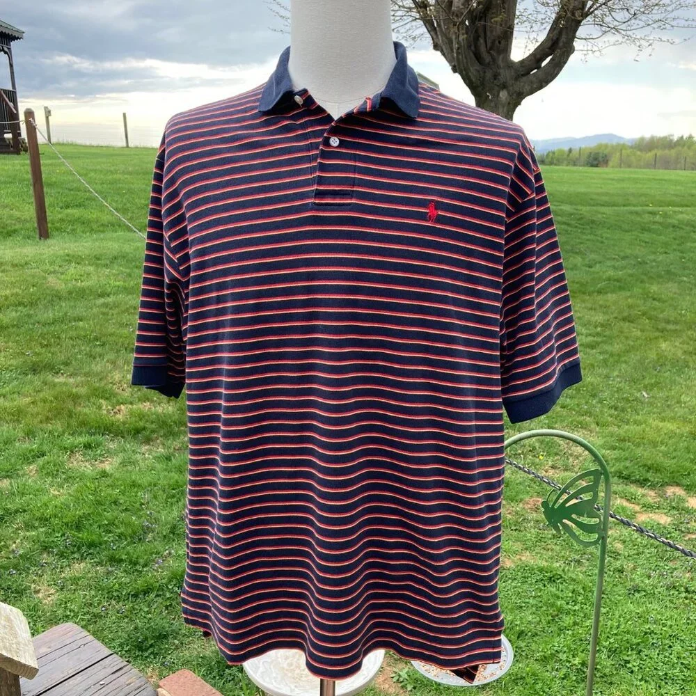 Polo by Ralph Lauren Blue s/s Polo with Red and Yellow Stripes Men's XL